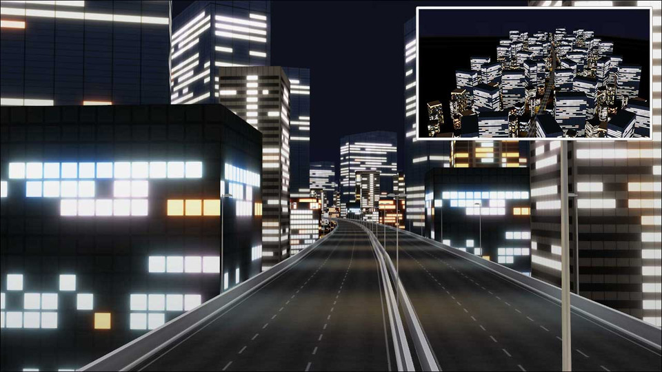 流れる都市高速道路の夜景