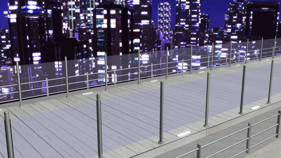 木の板床とガラス柵ステージ/通路+通路（短）