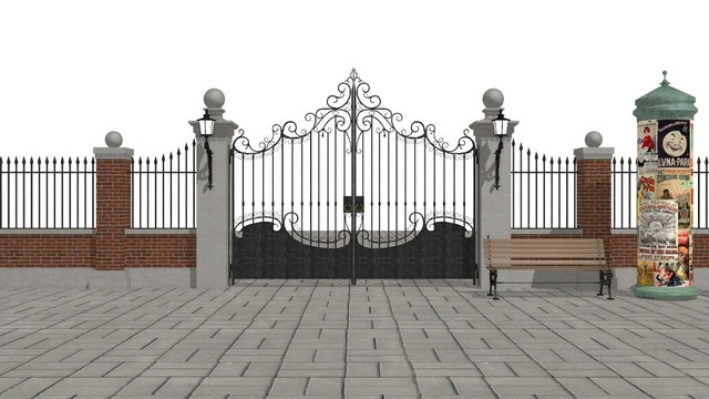 門と柵と広告塔