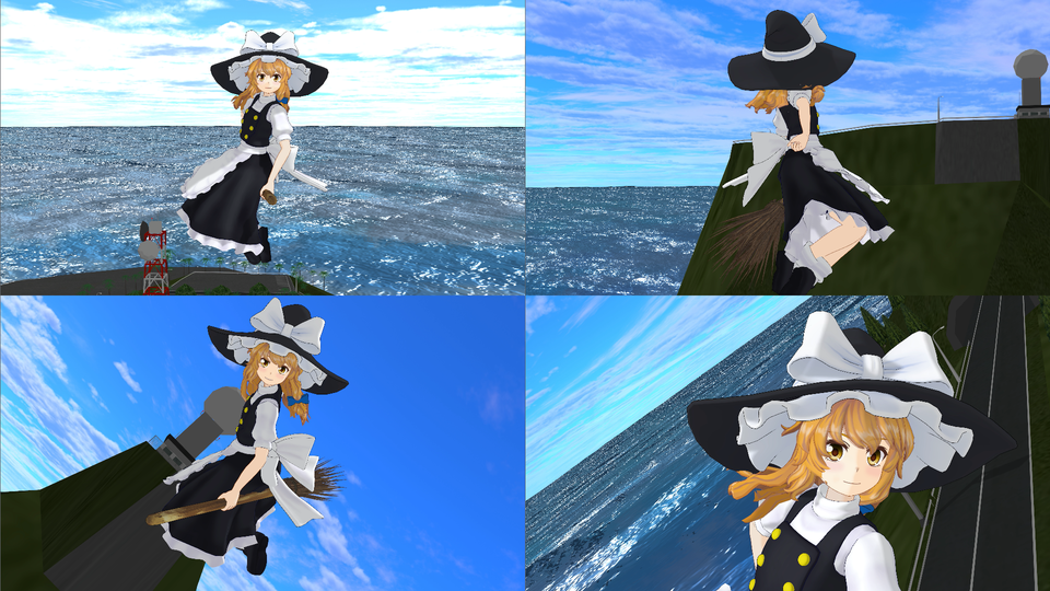 魔理沙がさんかく島上空を飛び回る