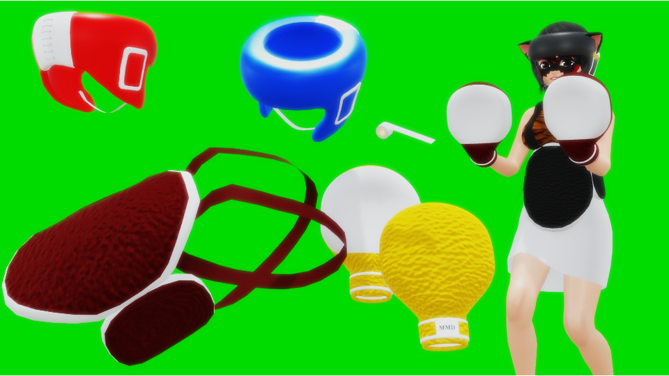 【MMDアクセサリ】ヘットギア、ミット、プロテクタ、ビンテージ