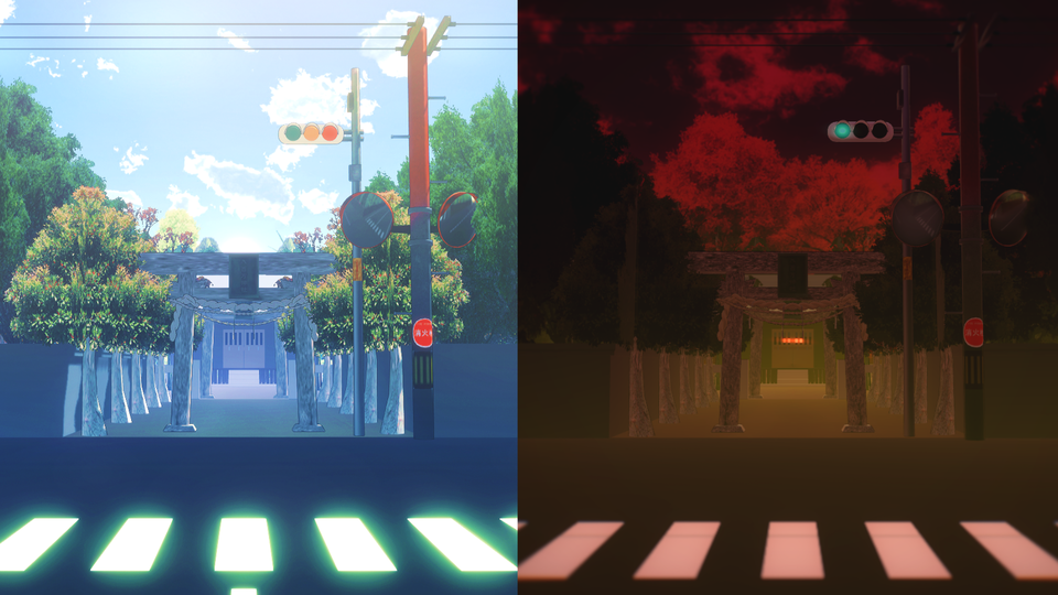 神社と横断歩道