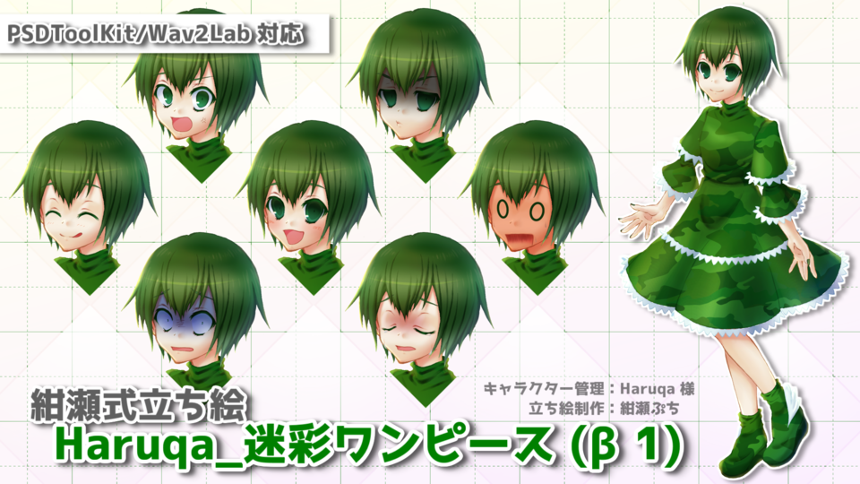 紺瀬式立ち絵 -  Haruqa_迷彩ワンピース