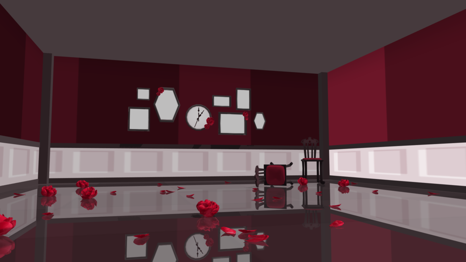 時計と額縁の赤い部屋ステージ+モーフ色変化部屋