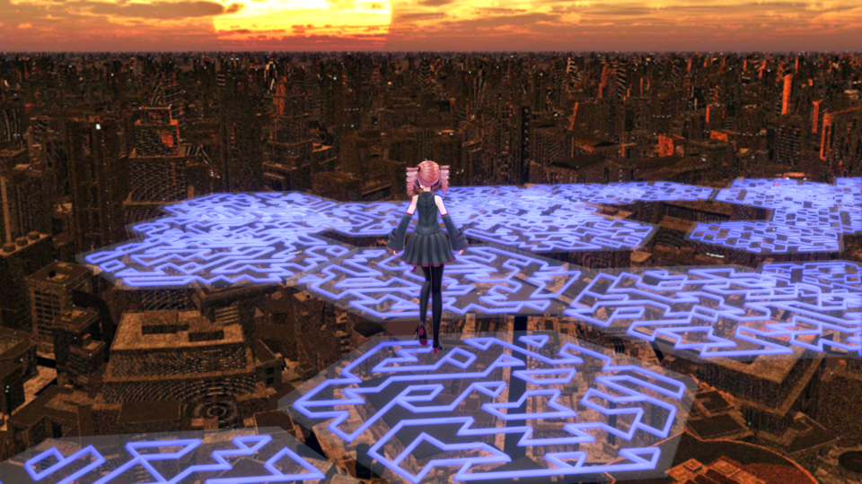 幾何学風の模様を埋め込んだ透明な床