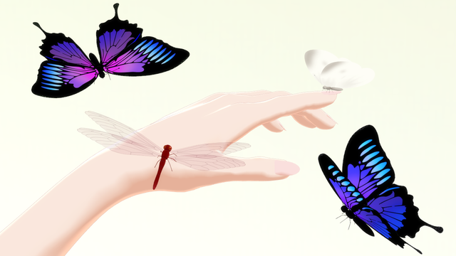 自動ではばたく蝶トンボ MMD models