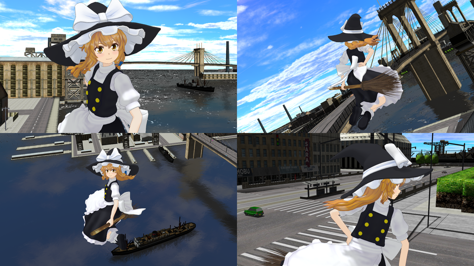 魔理沙がモブハッタン上空を飛び回る