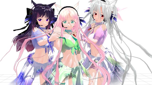 【MMD】水着な銀次郎・紫月・くぅや 2015年版