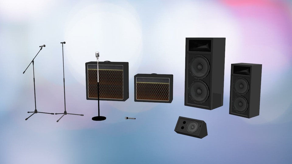 マイク、スタンド、スピーカー、アンプ