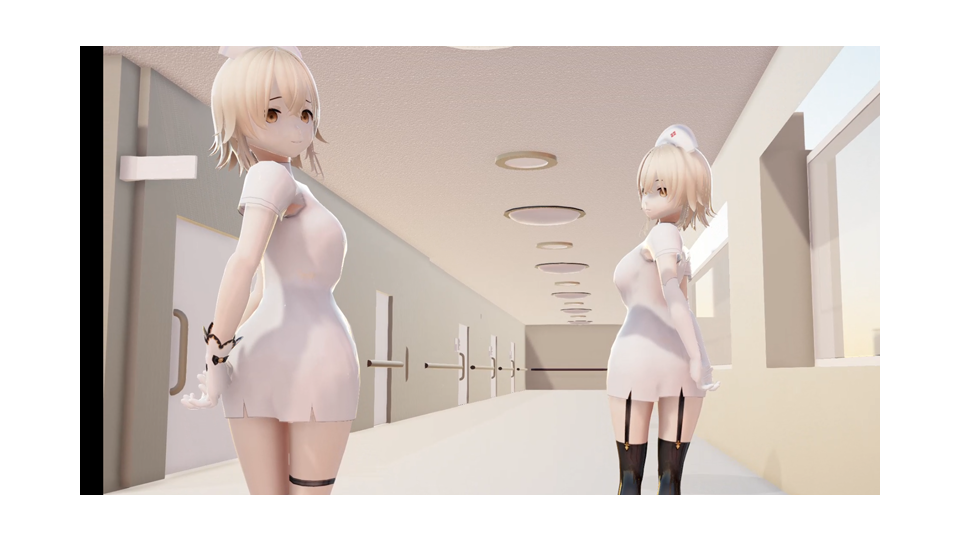 病院内1Fから2Fへ移動するモーション