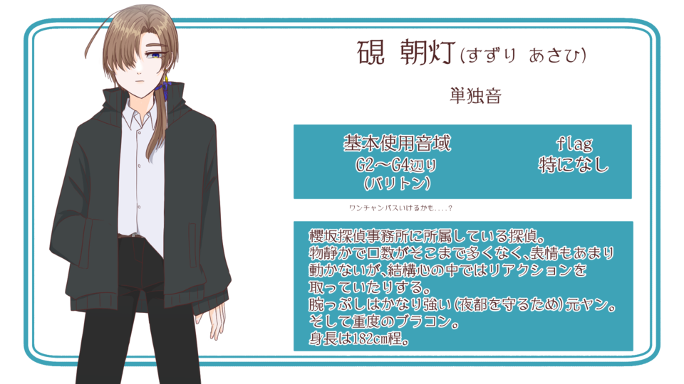 【UTAU音源】硯 朝灯【単独音】