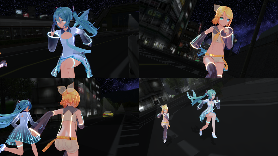 空色町を走るミクとリン