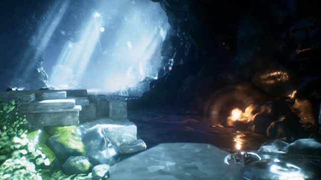 CG洞窟２炎と差し込む光