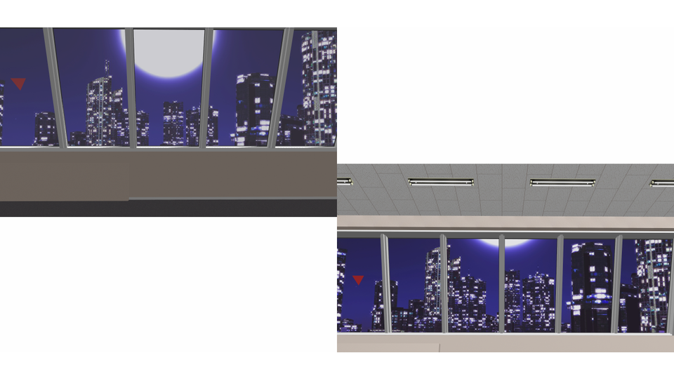 斜めガラス窓の部屋